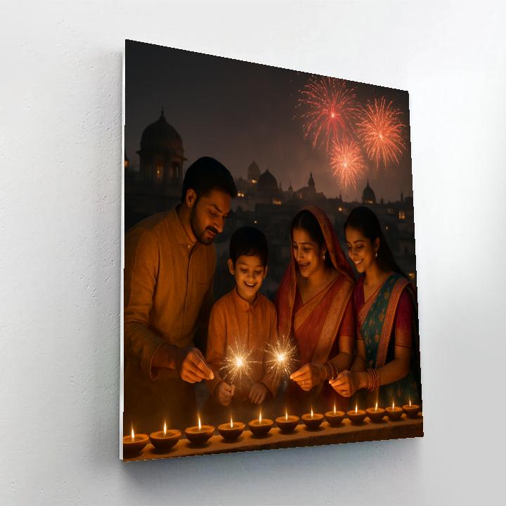 Diwali Night Fireworks Over Jaipur Rooftops Paint by numbers art