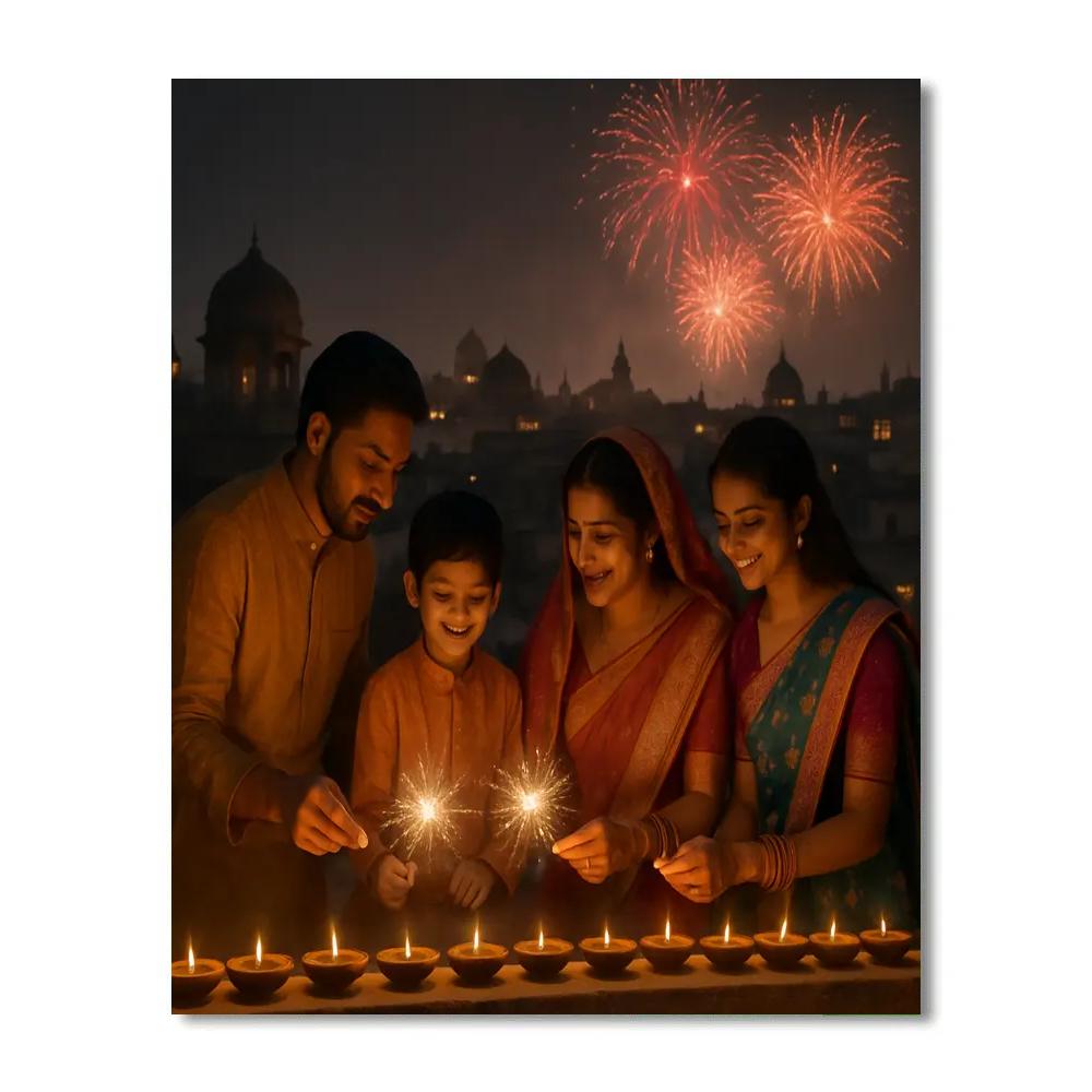 Diwali Night Fireworks Over Jaipur Rooftops Paint by numbers art