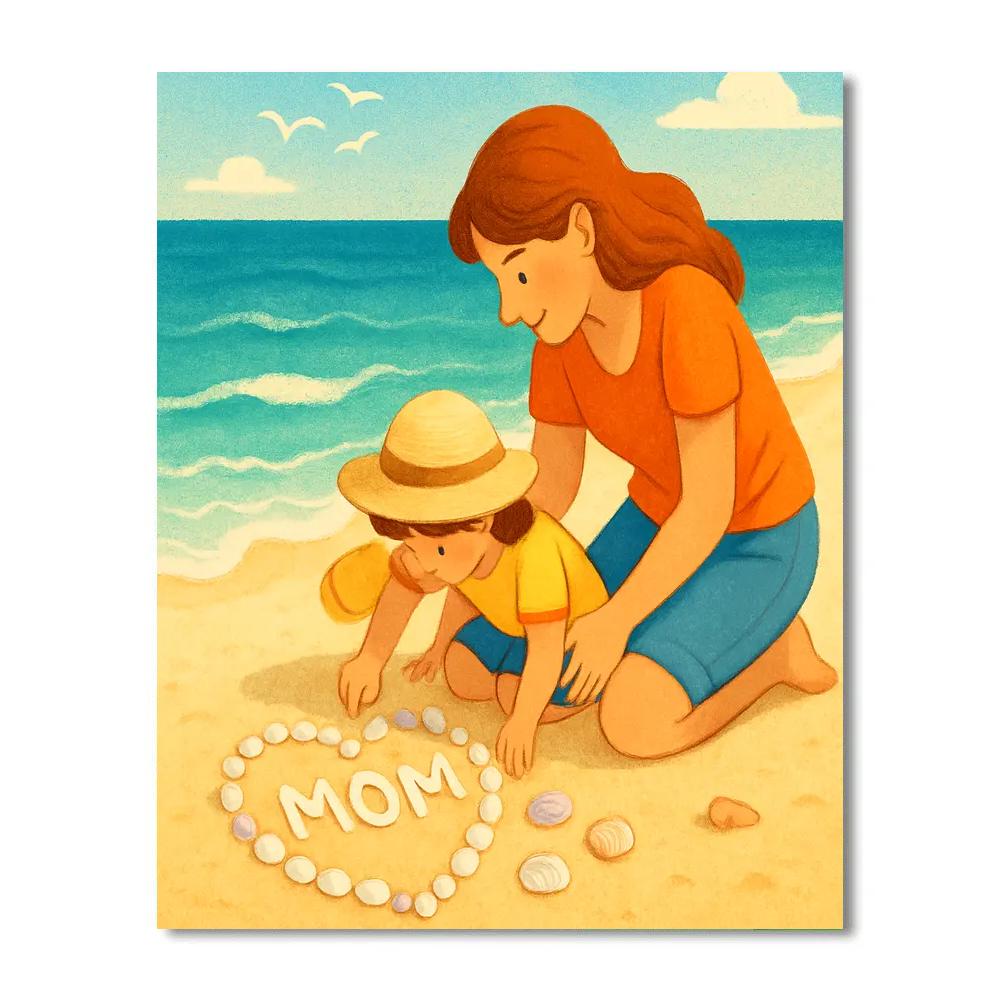 Beach Shell Hearts With Mom Painting by numbers kit
