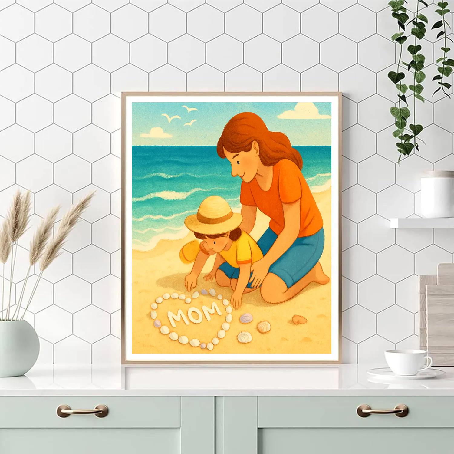 Beach Shell Hearts With Mom Painting by numbers kit