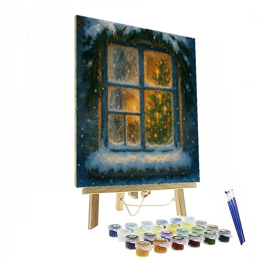 Winter Cottage Window Glow Numbered painting kits