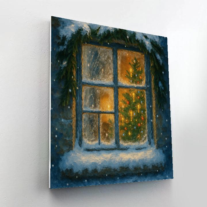 Winter Cottage Window Glow Numbered painting kits