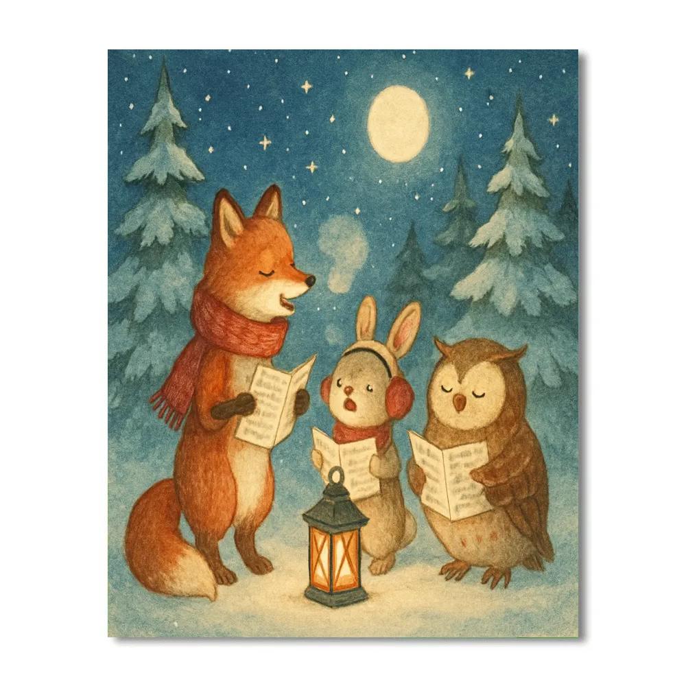 Starlit Woodland Carolers paint by color