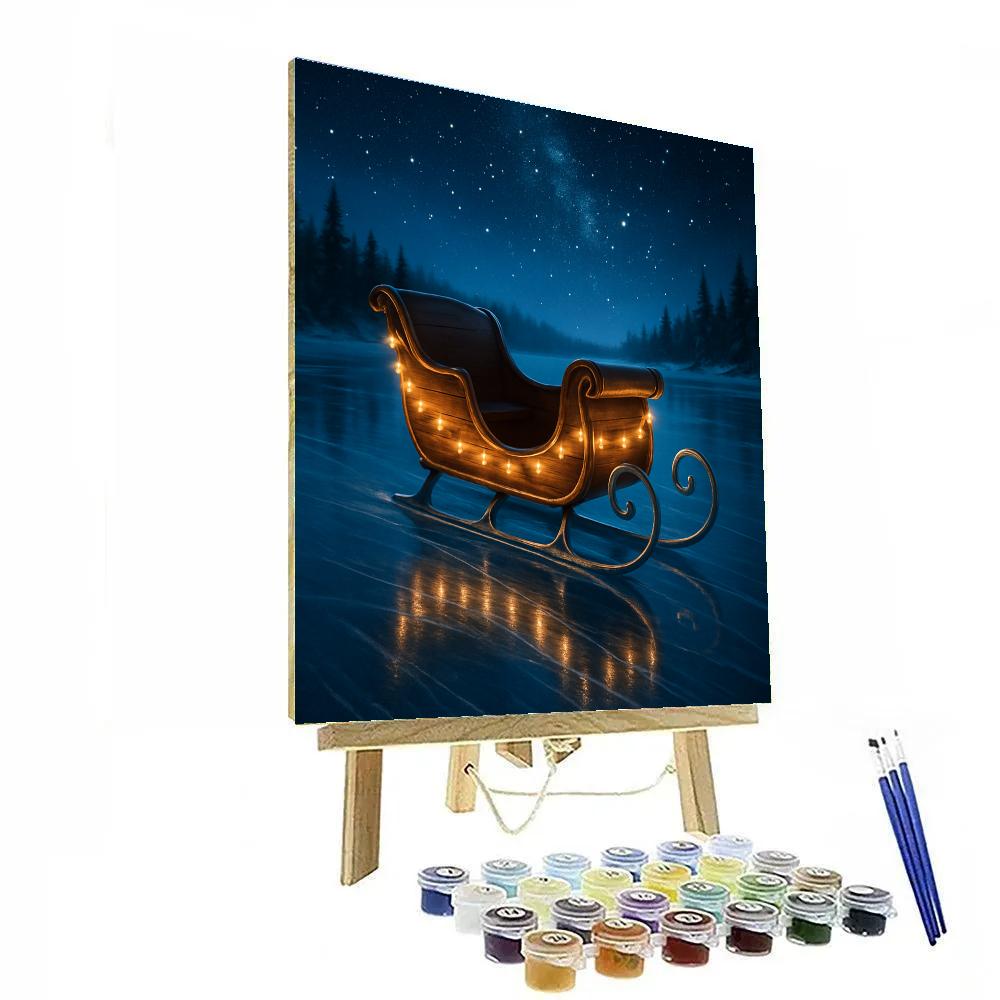 Midnight Sleigh Over Frozen Lake Painting by numbers kit