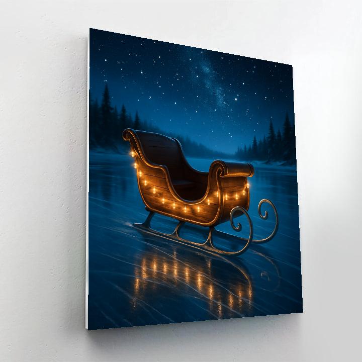 Midnight Sleigh Over Frozen Lake Painting by numbers kit