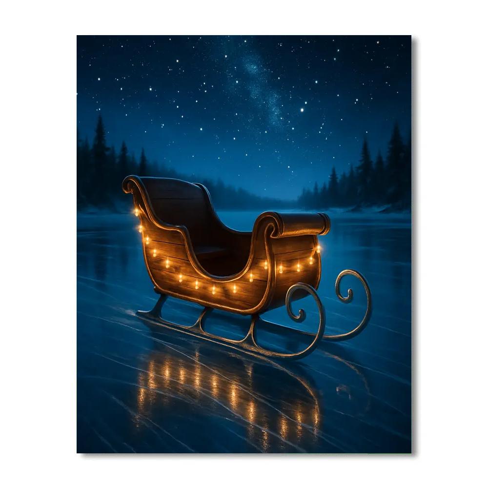 Midnight Sleigh Over Frozen Lake Painting by numbers kit