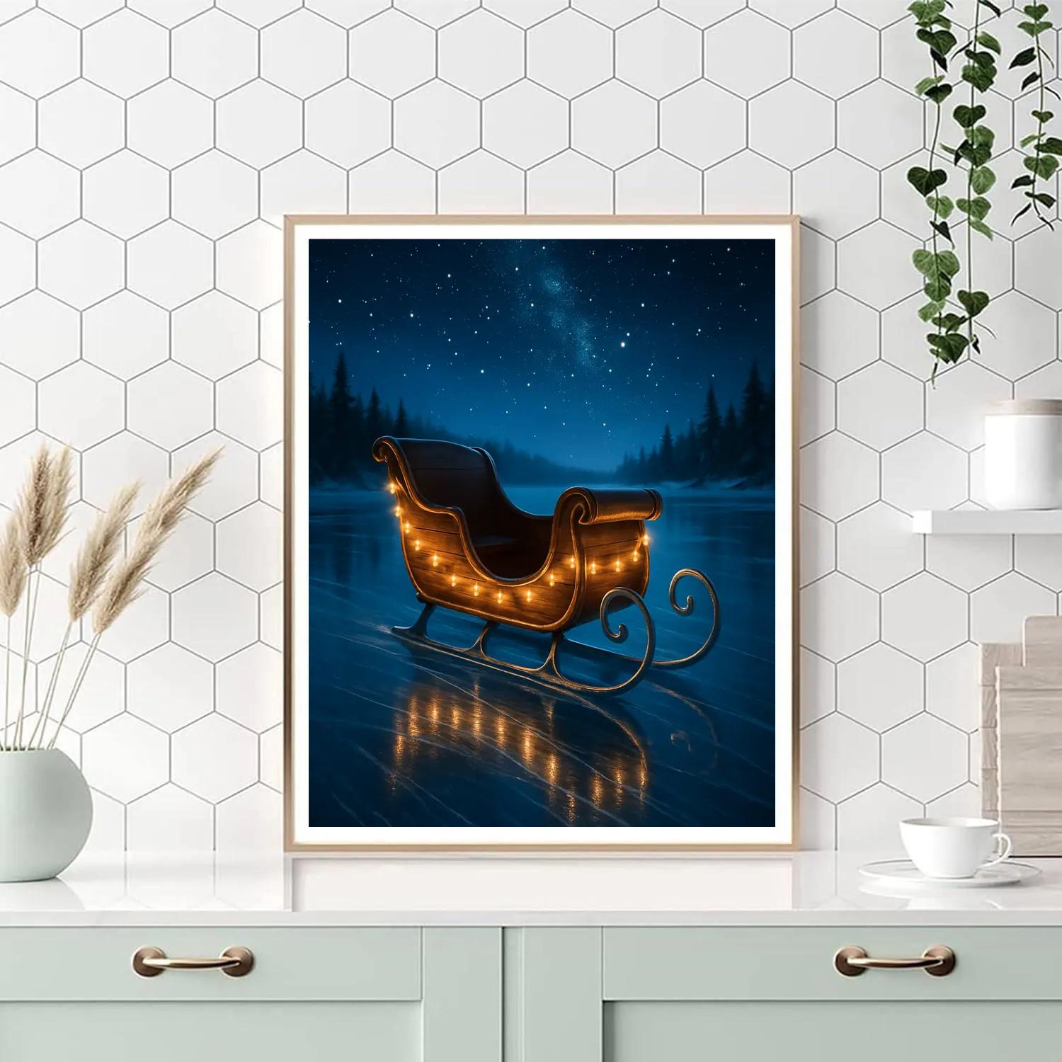 Midnight Sleigh Over Frozen Lake Painting by numbers kit