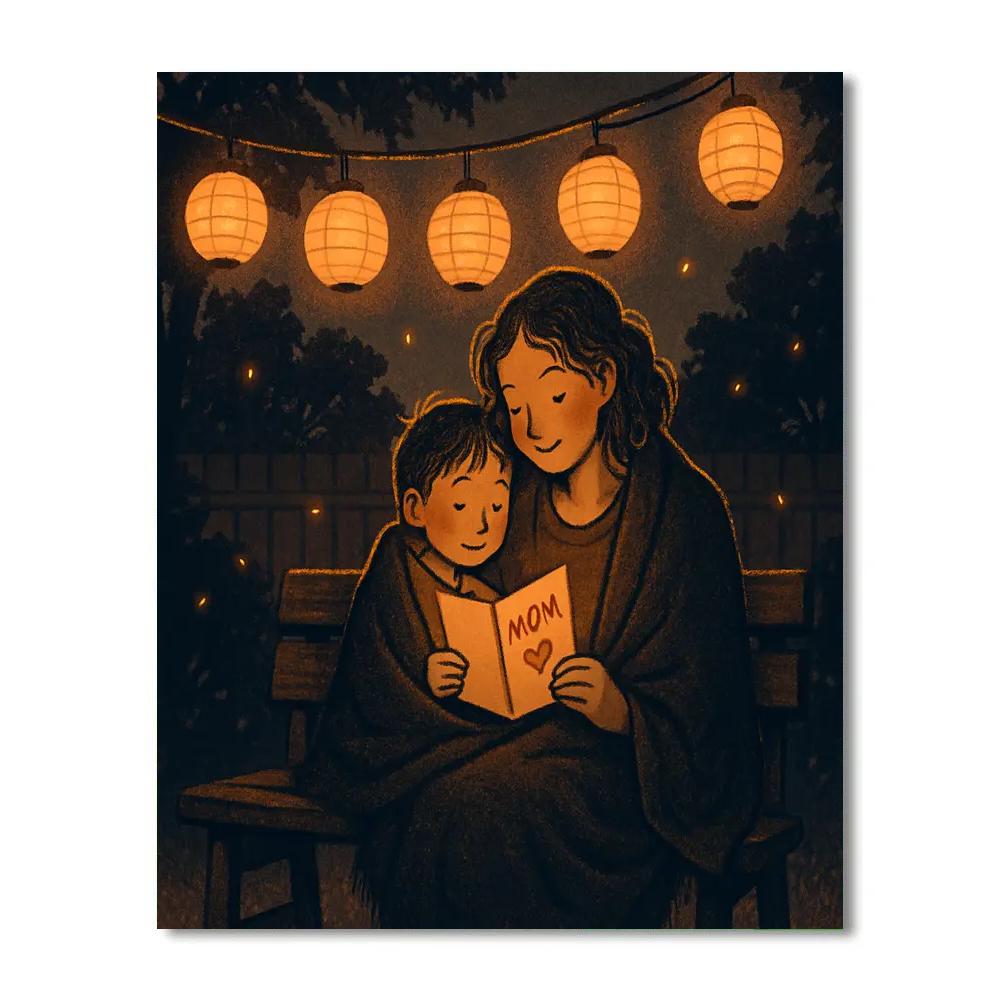 Lantern Lit Backyard Story With Mom painting number kit