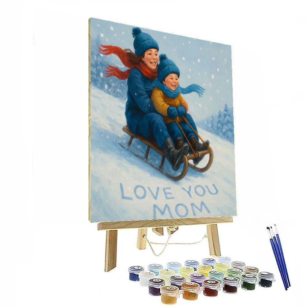Snowy Hill Sled Ride With Mom DIY paint by numbers