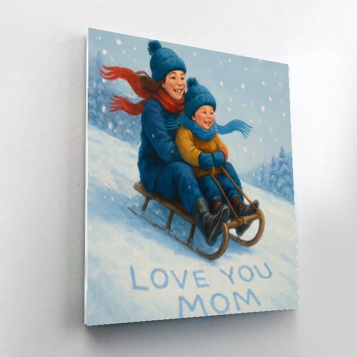 Snowy Hill Sled Ride With Mom DIY paint by numbers