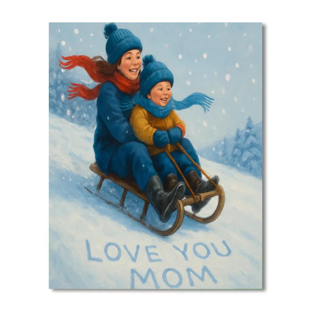 Snowy Hill Sled Ride With Mom DIY paint by numbers