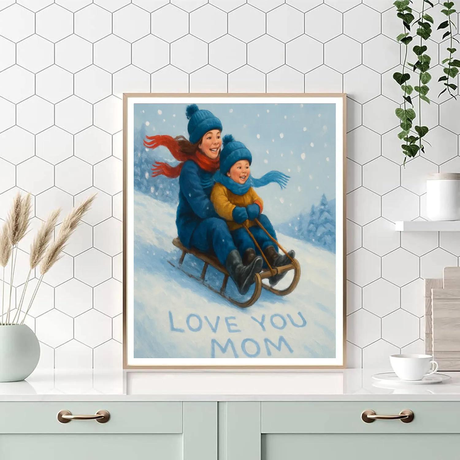 Snowy Hill Sled Ride With Mom DIY paint by numbers