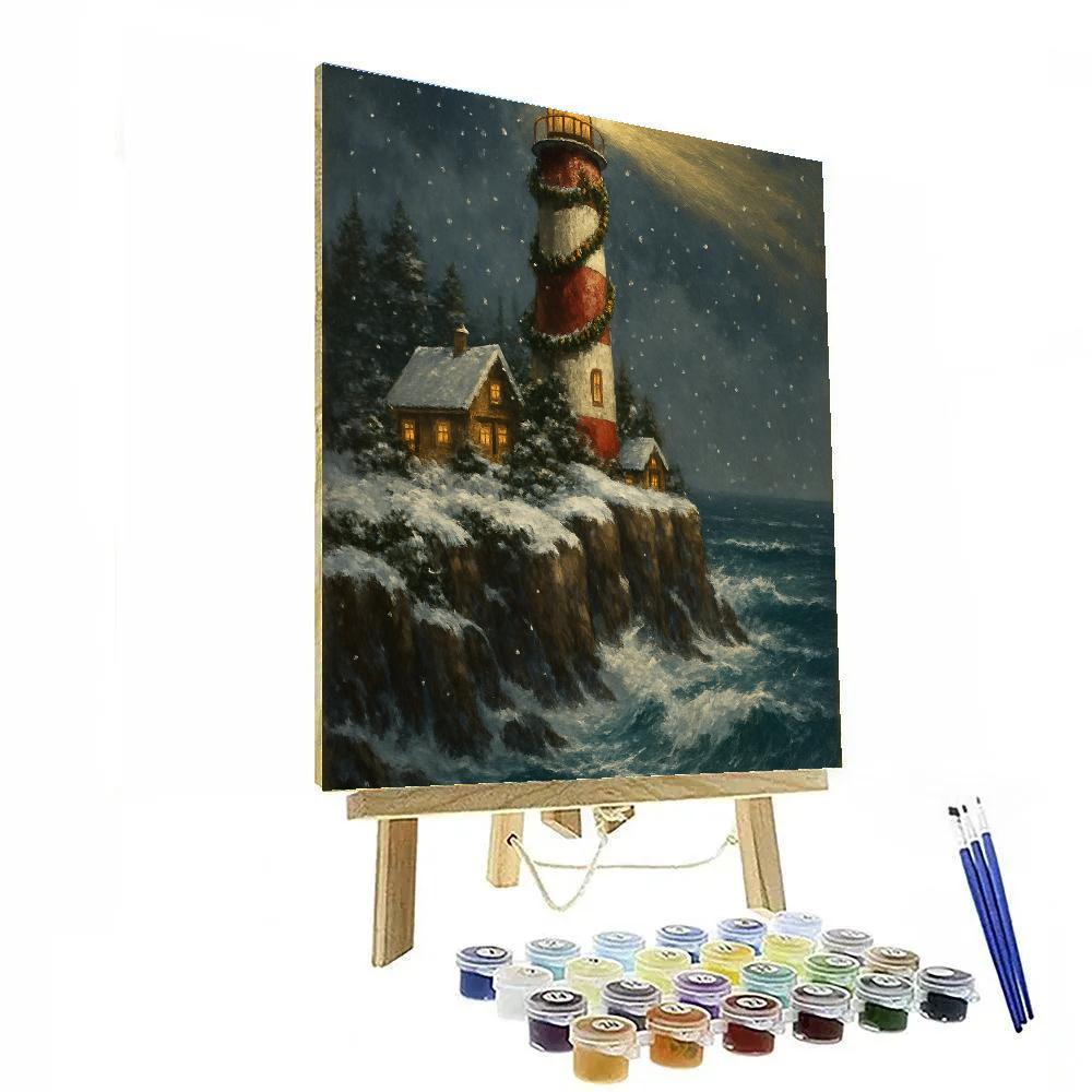 Christmas Lighthouse On Icy Cliffs Painting by numbers kit