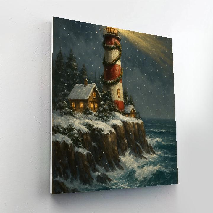Christmas Lighthouse On Icy Cliffs Painting by numbers kit