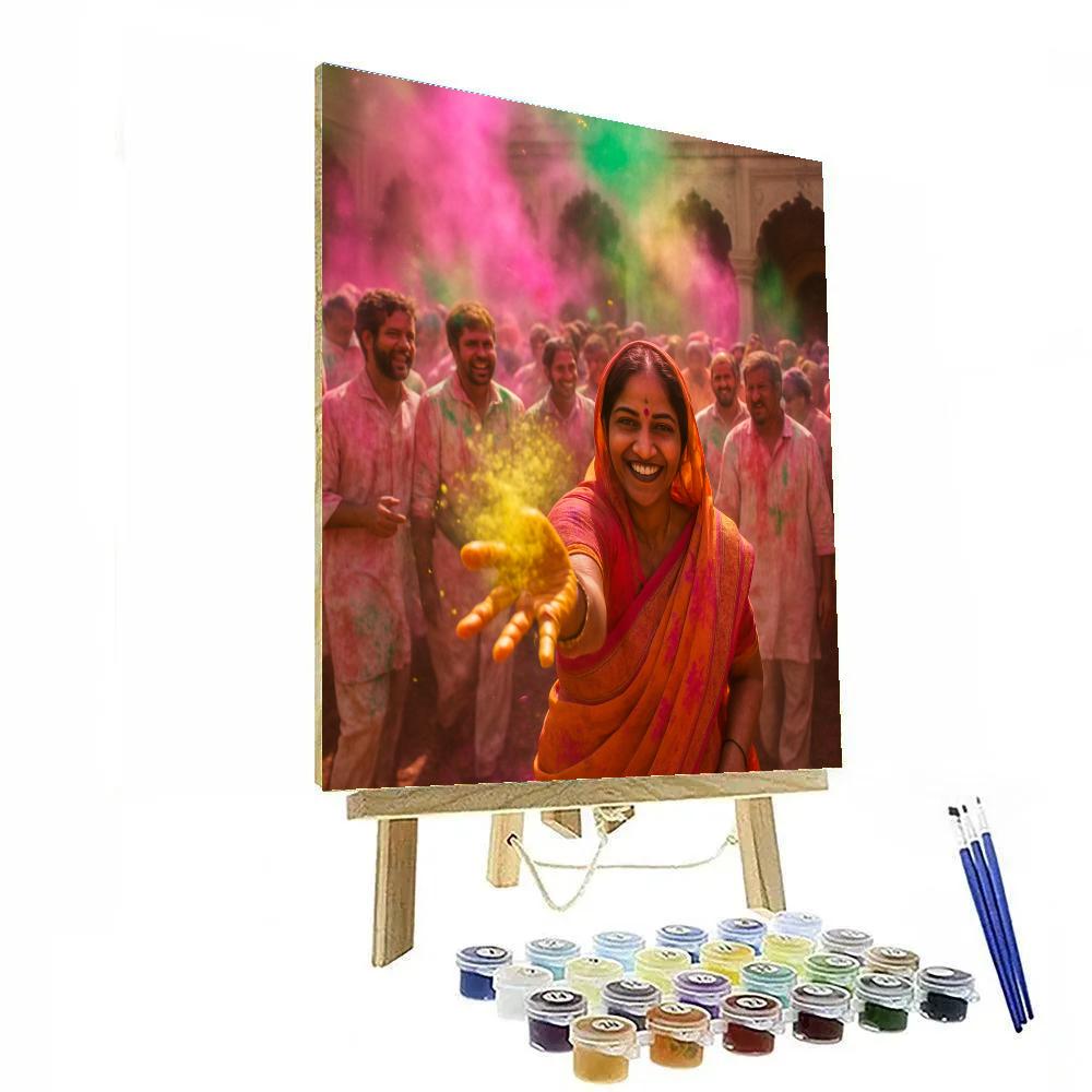Holi Celebration In Vrindavan Temple Courtyard paint by numbers