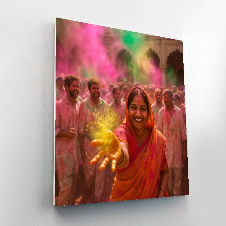 Holi Celebration In Vrindavan Temple Courtyard paint by numbers