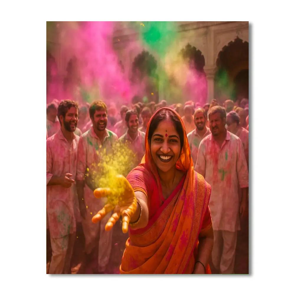 Holi Celebration In Vrindavan Temple Courtyard paint by numbers