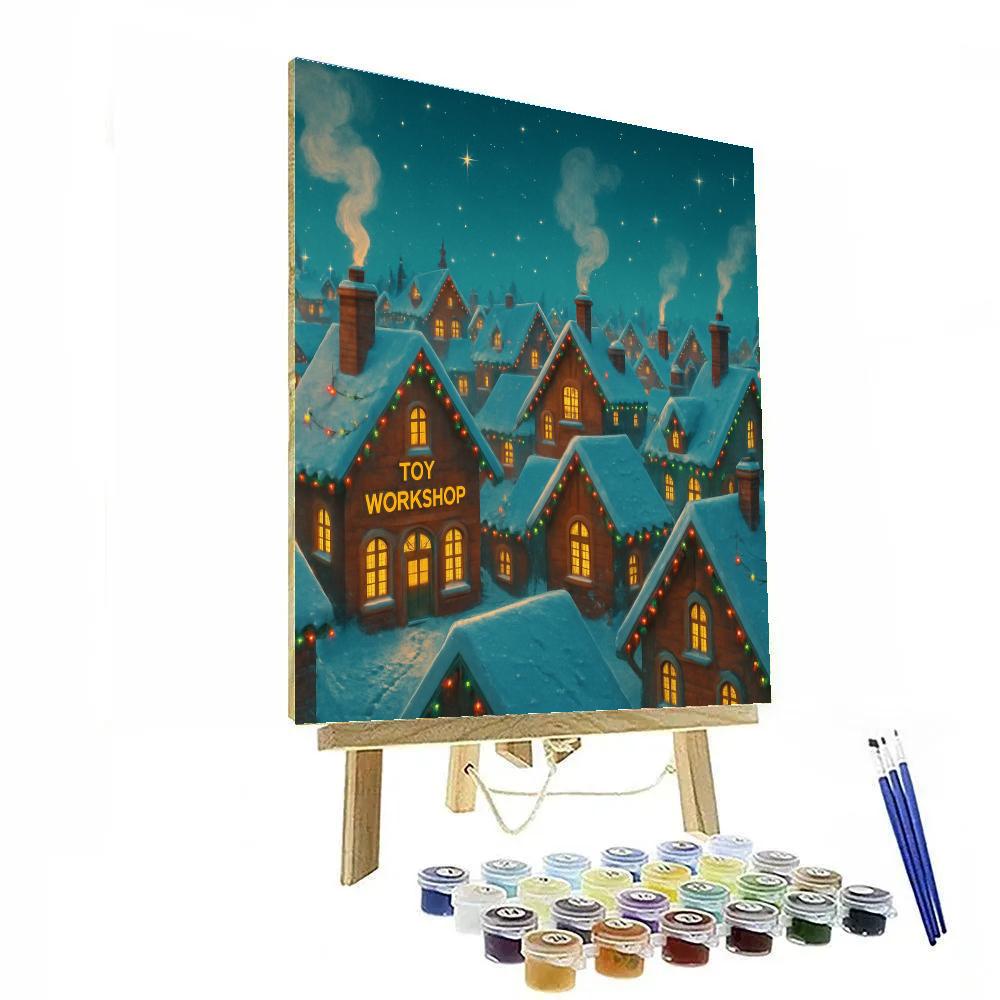 North Pole Toy Workshop Rooftops Paint by numbers kits