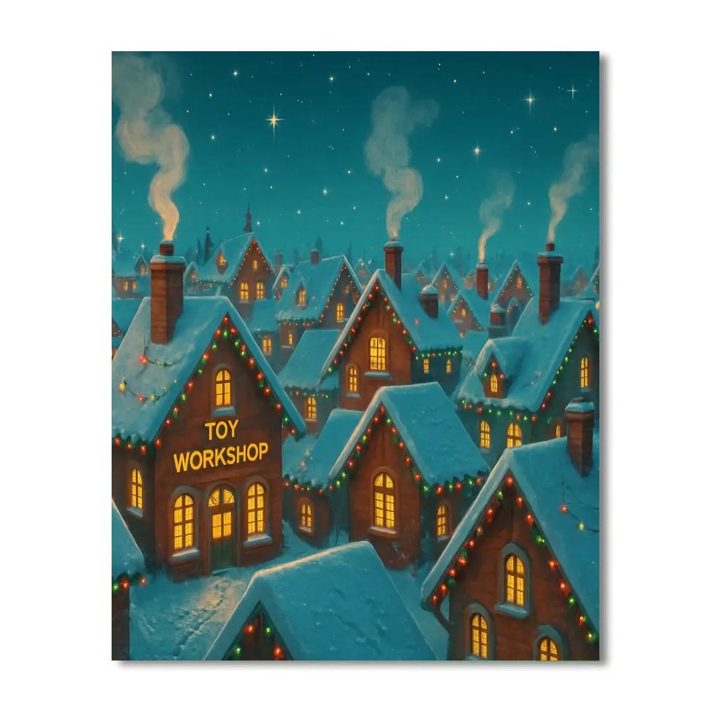 North Pole Toy Workshop Rooftops Paint by numbers kits