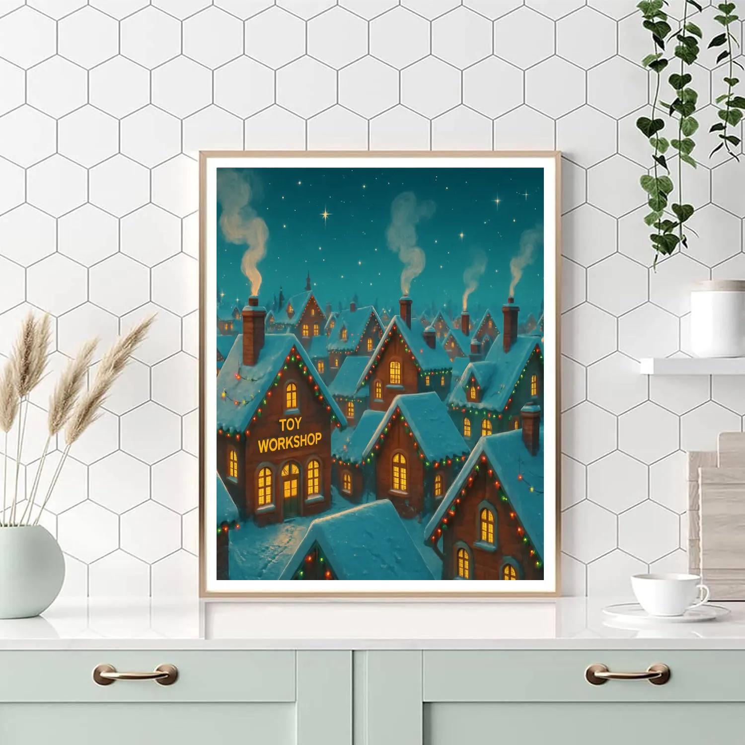 North Pole Toy Workshop Rooftops Paint by numbers kits