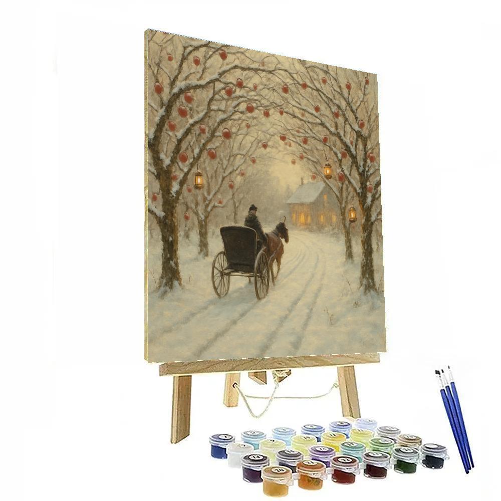 Carriage Ride Through Snowy Orchard paint by number
