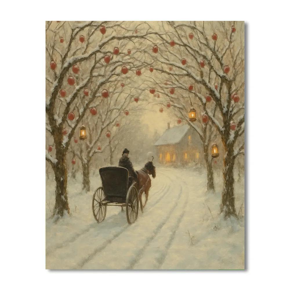 Carriage Ride Through Snowy Orchard paint by number