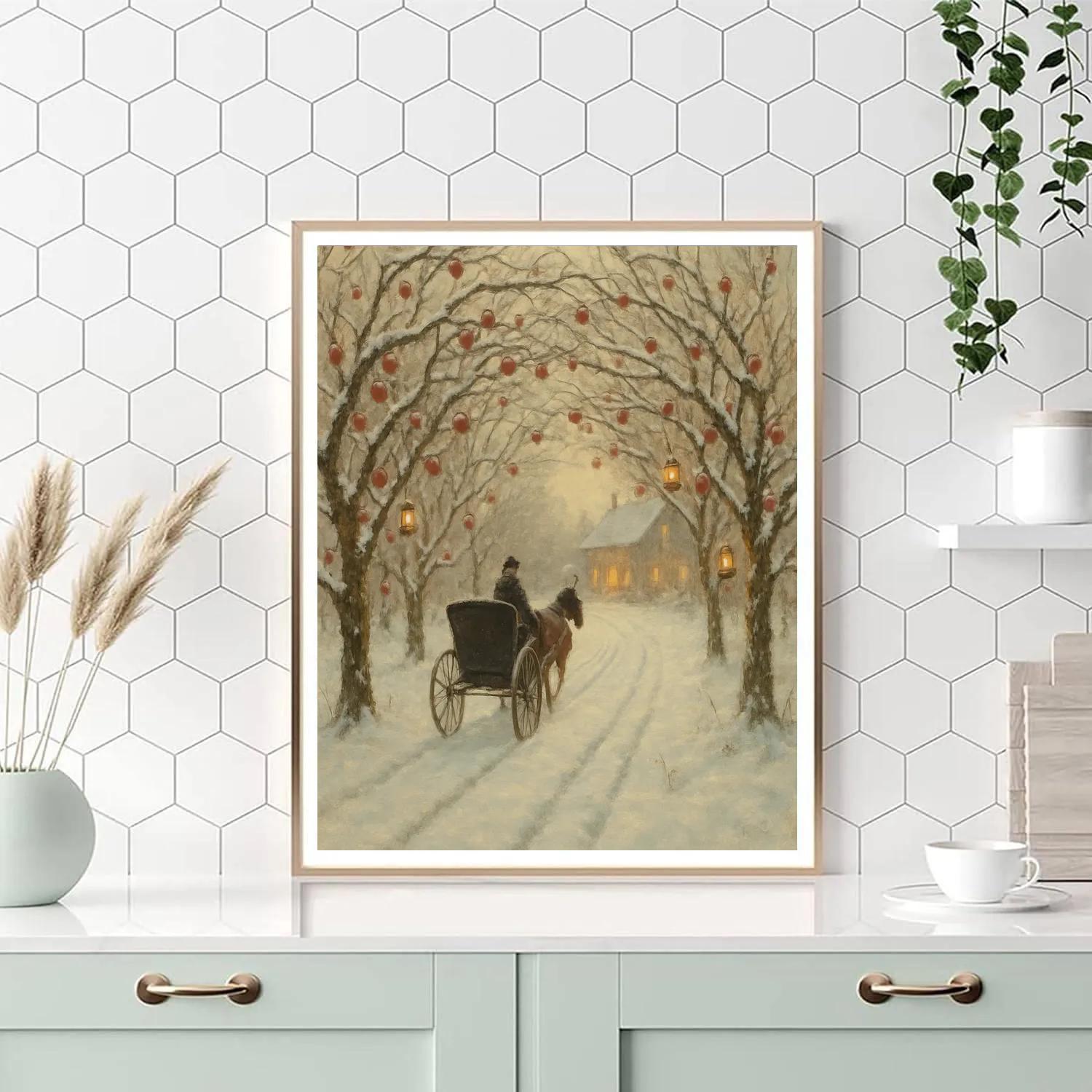 Carriage Ride Through Snowy Orchard paint by number