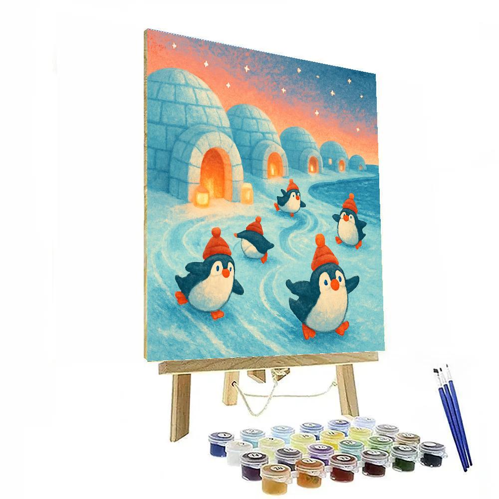 Penguin Village Ice Lanterns Painting by numbers kit