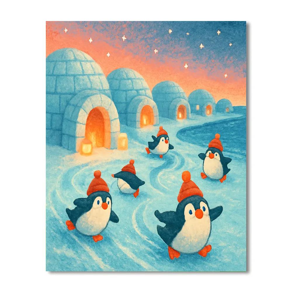 Penguin Village Ice Lanterns Painting by numbers kit