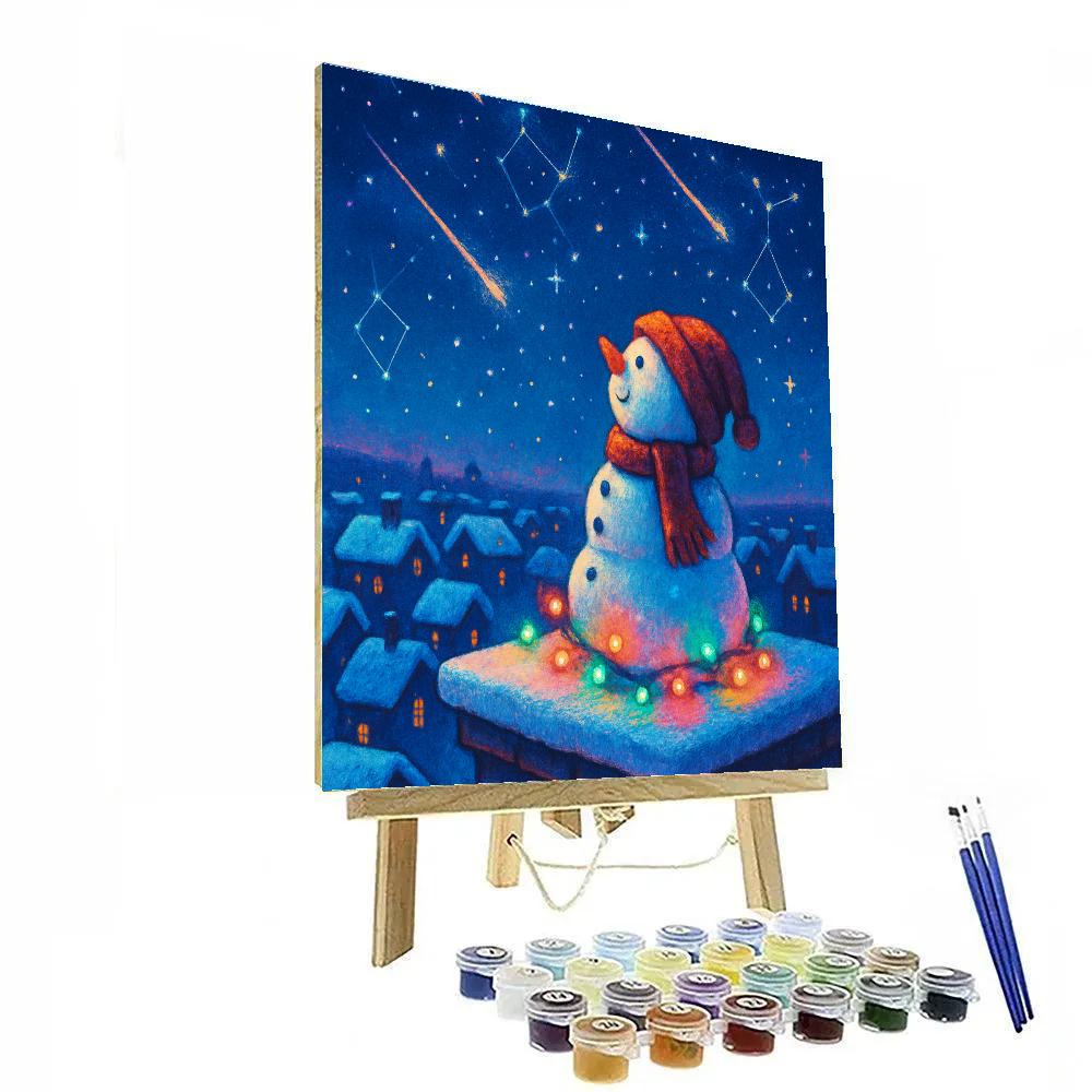 Stargazer Snowman On The Roof Number painting