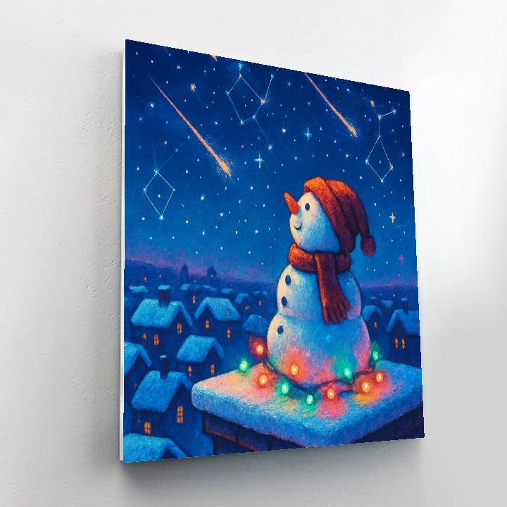 Stargazer Snowman On The Roof Number painting