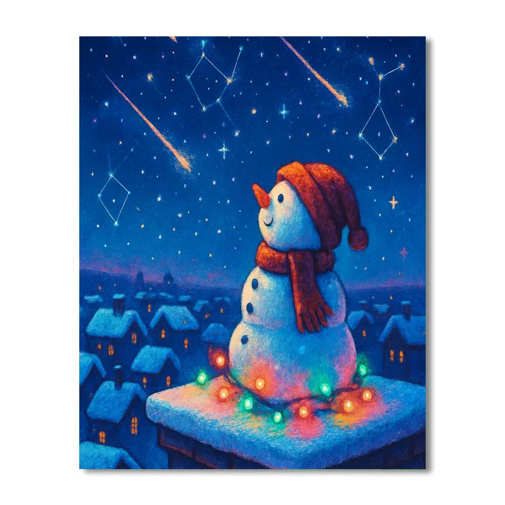 Stargazer Snowman On The Roof Number painting