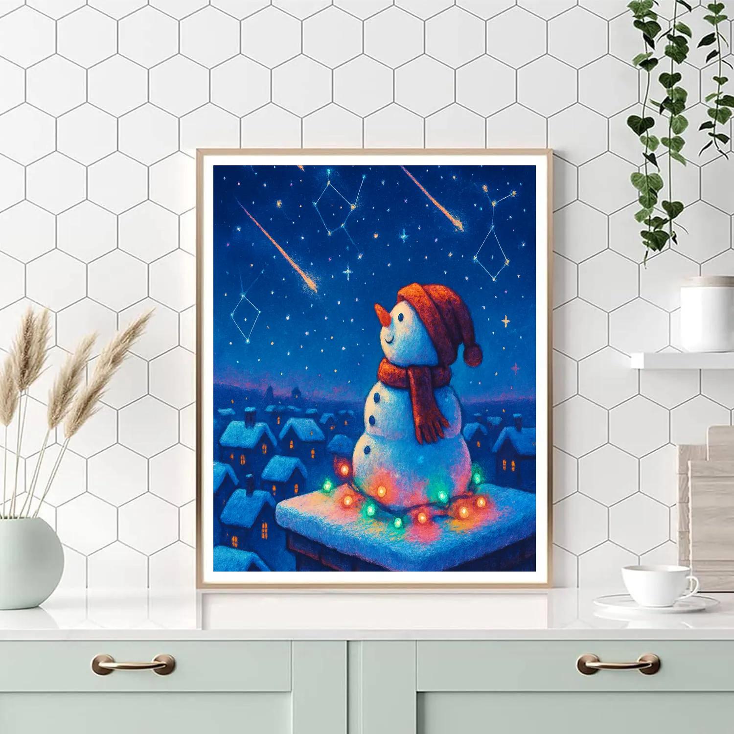 Stargazer Snowman On The Roof Number painting