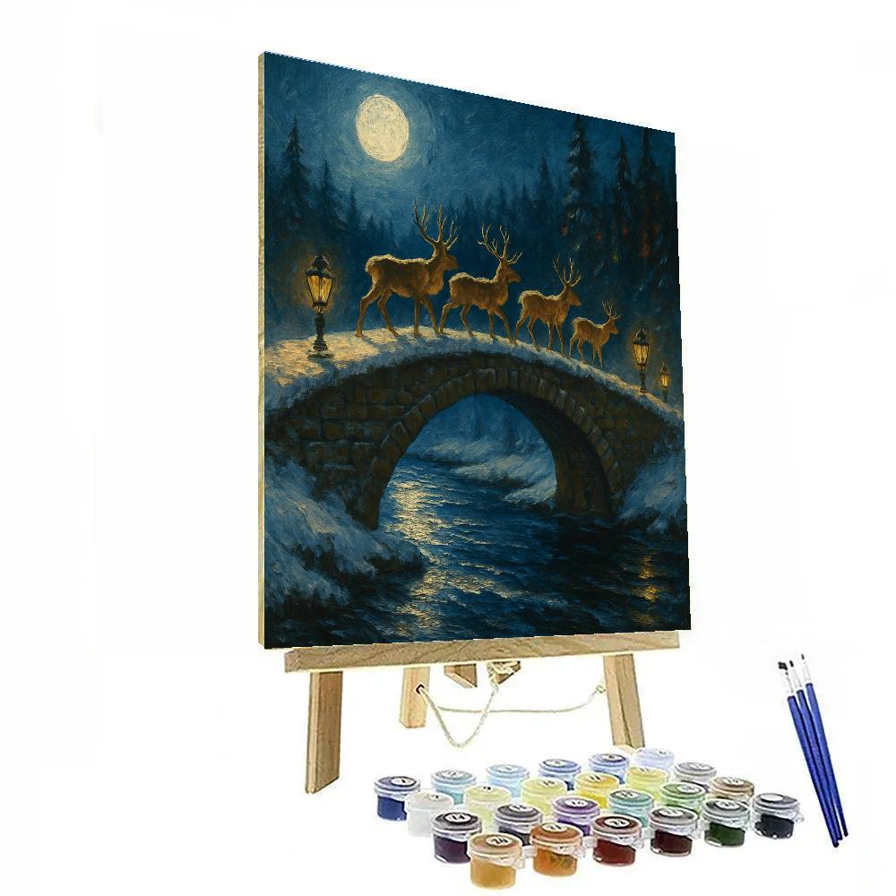 Reindeer Crossing Frozen Bridge Number painting