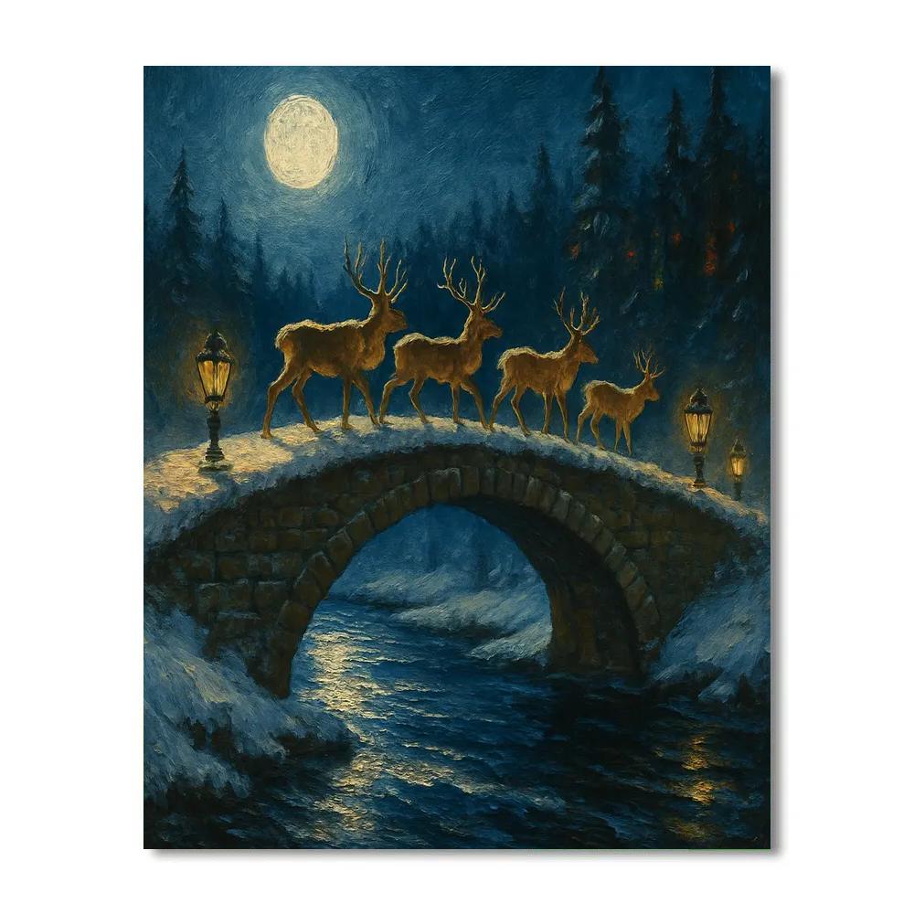 Reindeer Crossing Frozen Bridge Number painting