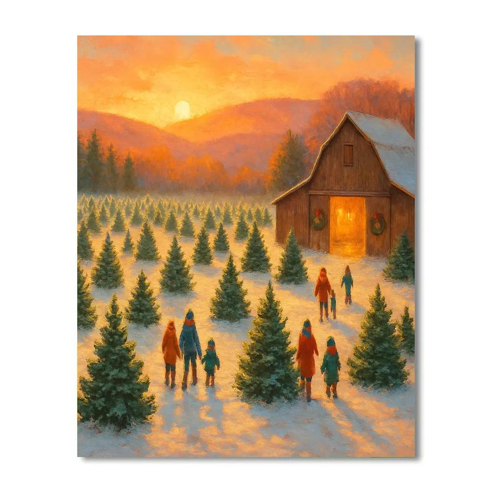 Christmas Tree Farm At Golden Hour paint by color