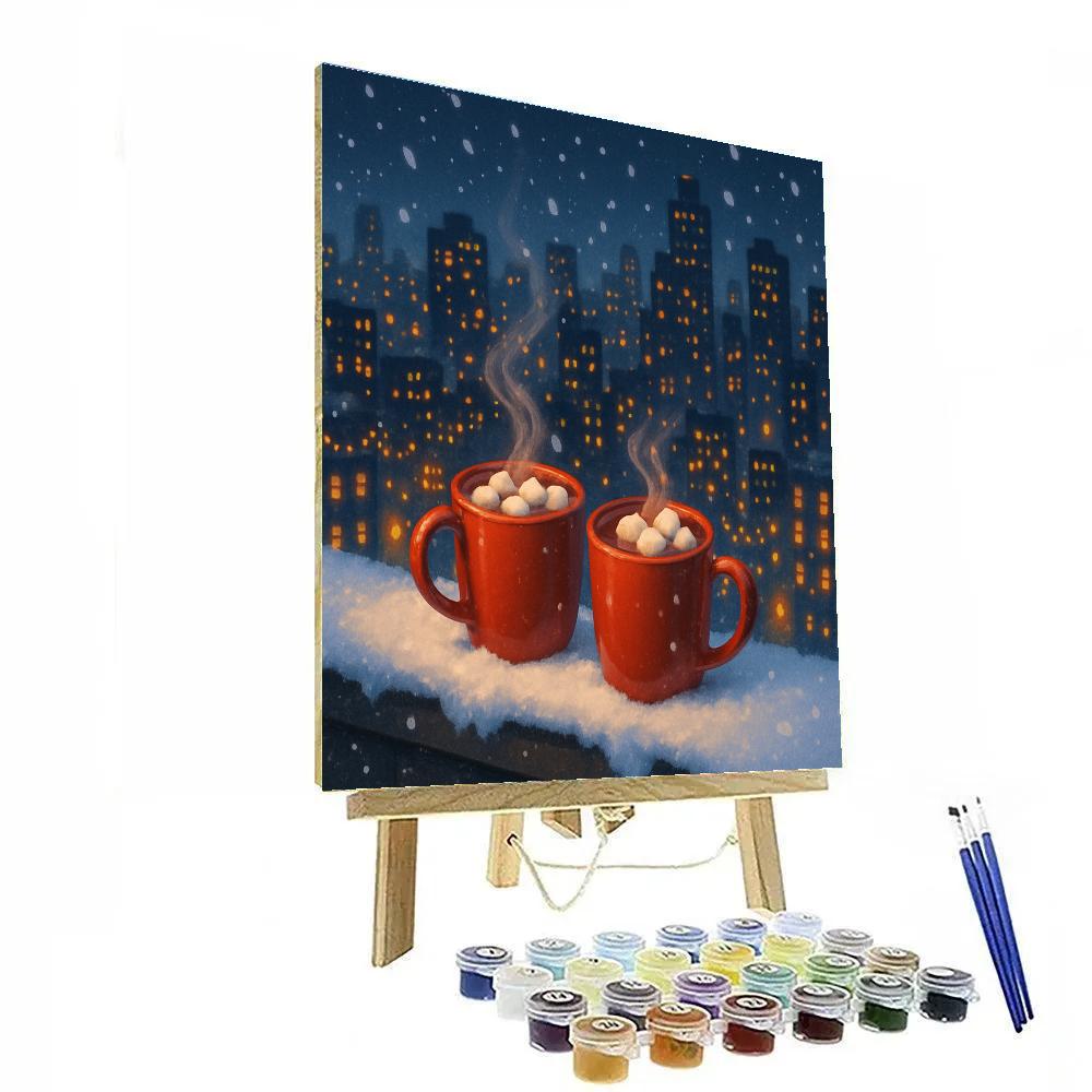 Snowy Rooftop Hot Cocoa Break paint by numbers
