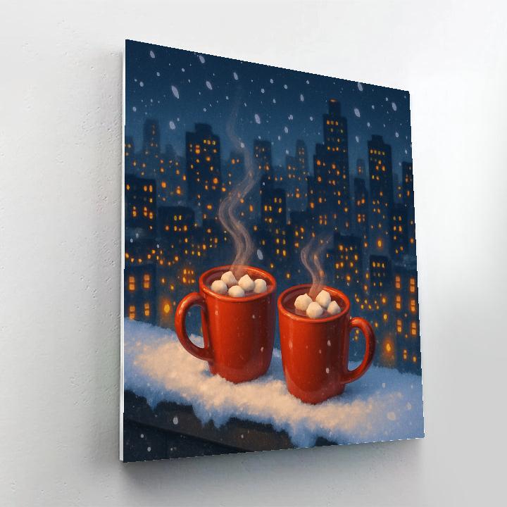 Snowy Rooftop Hot Cocoa Break paint by numbers