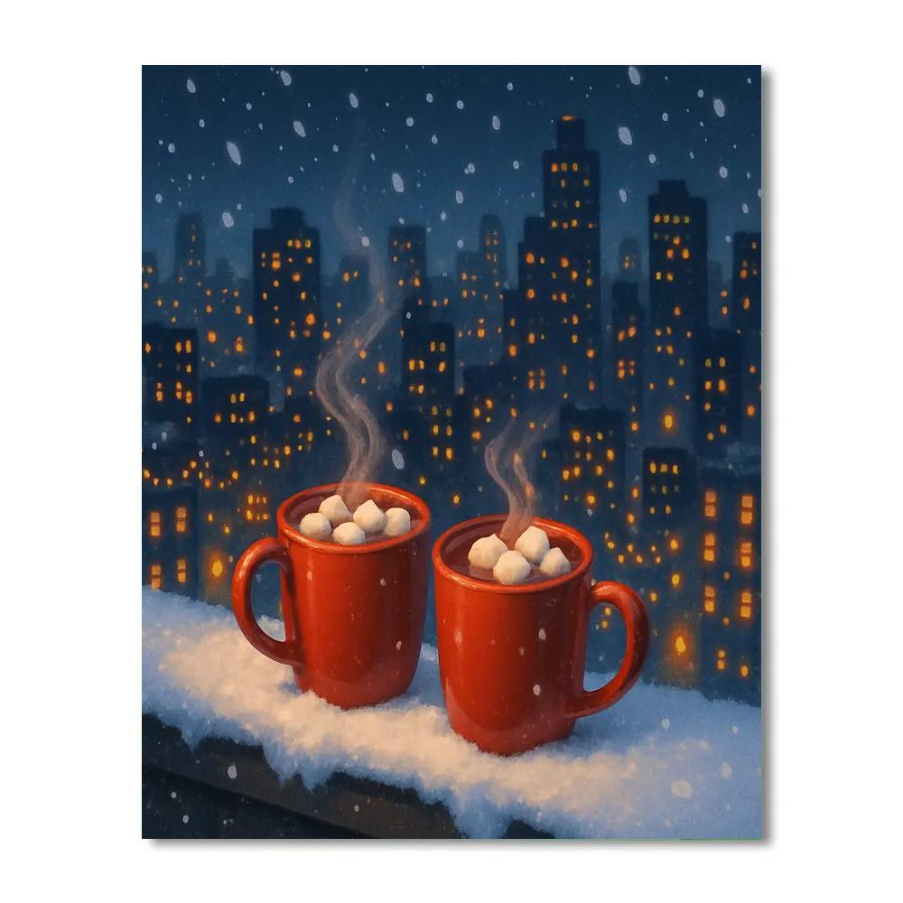 Snowy Rooftop Hot Cocoa Break paint by numbers