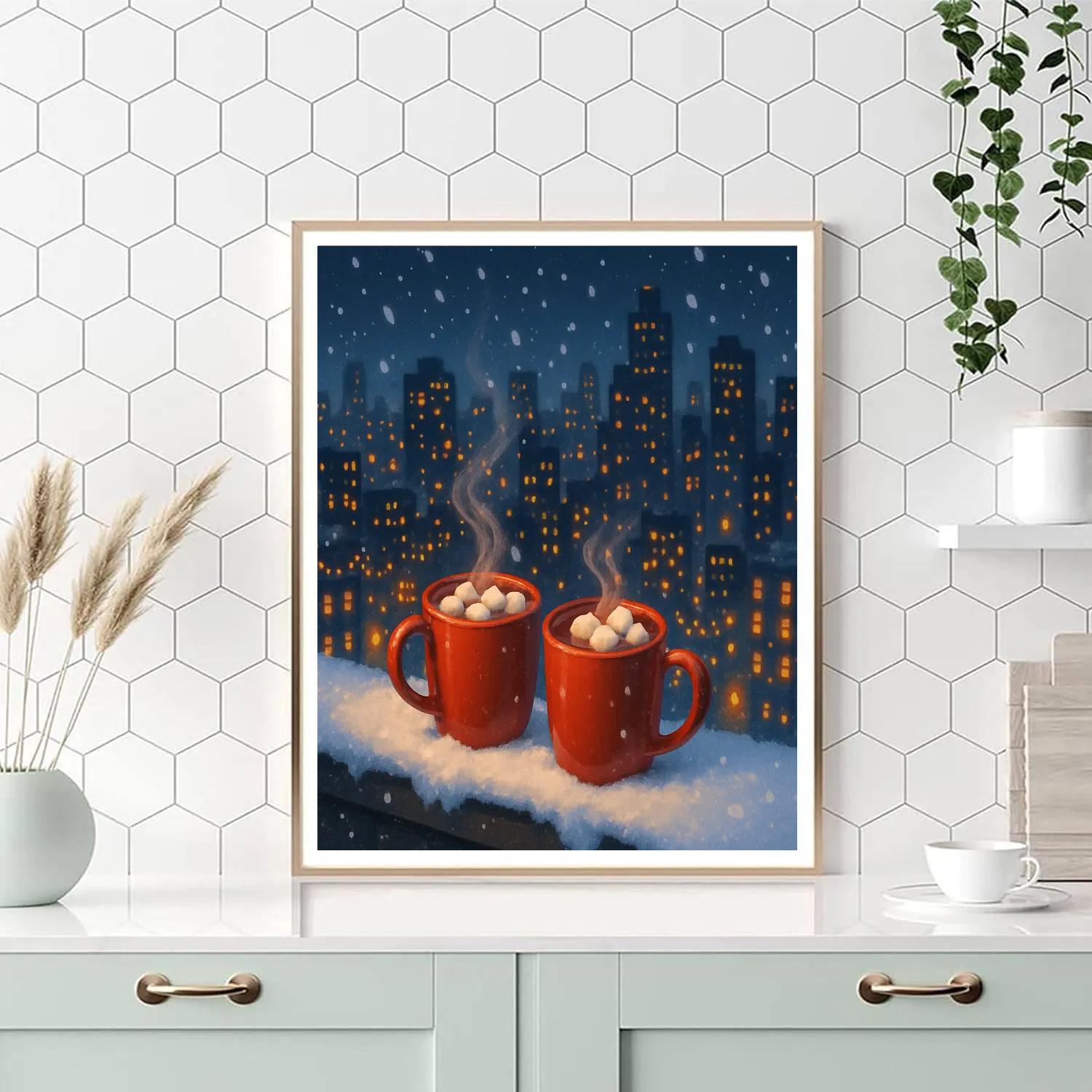 Snowy Rooftop Hot Cocoa Break paint by numbers