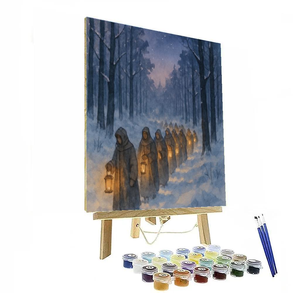Lantern Parade In The Snowy Woods Painting by numbers kit
