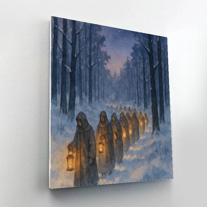 Lantern Parade In The Snowy Woods Painting by numbers kit