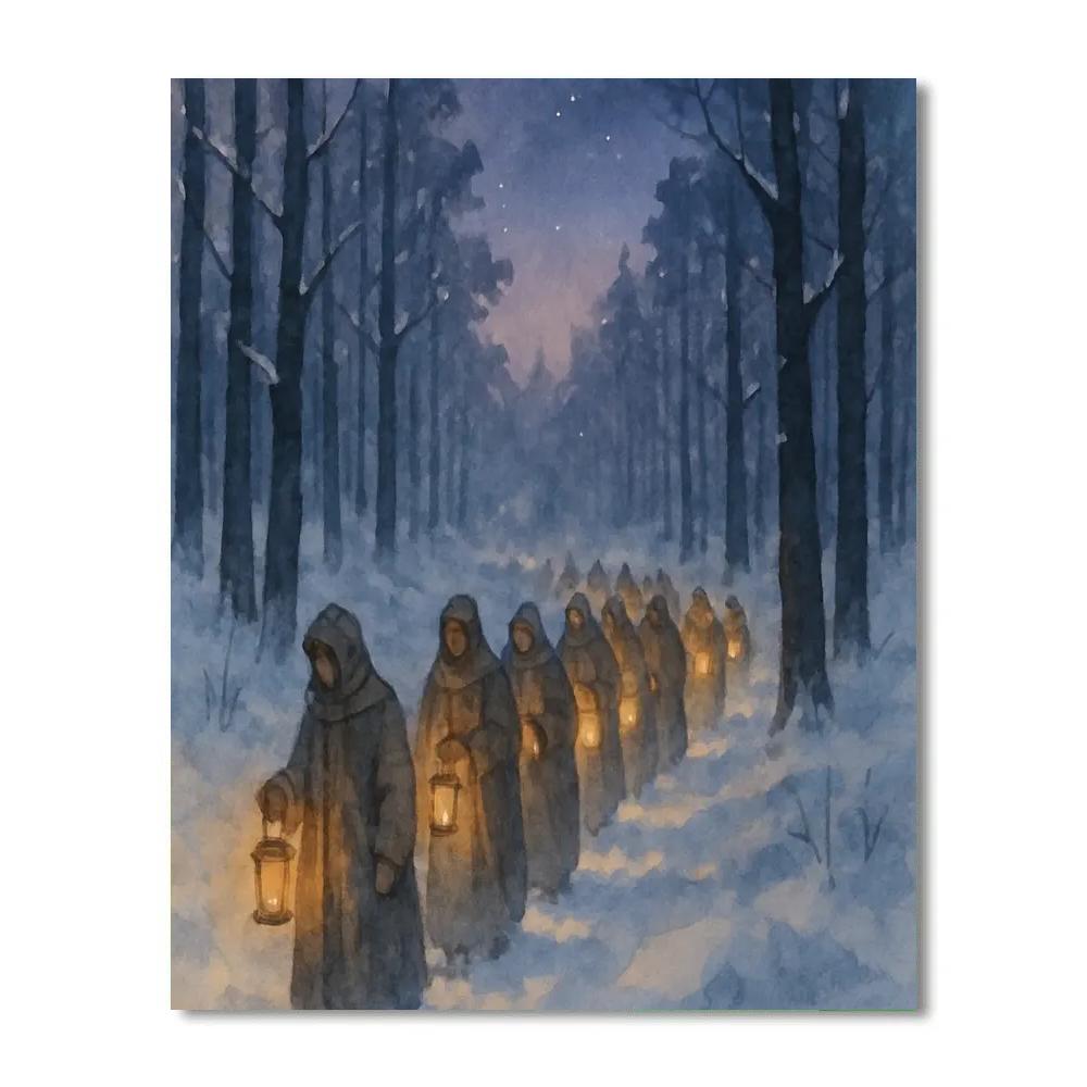Lantern Parade In The Snowy Woods Painting by numbers kit