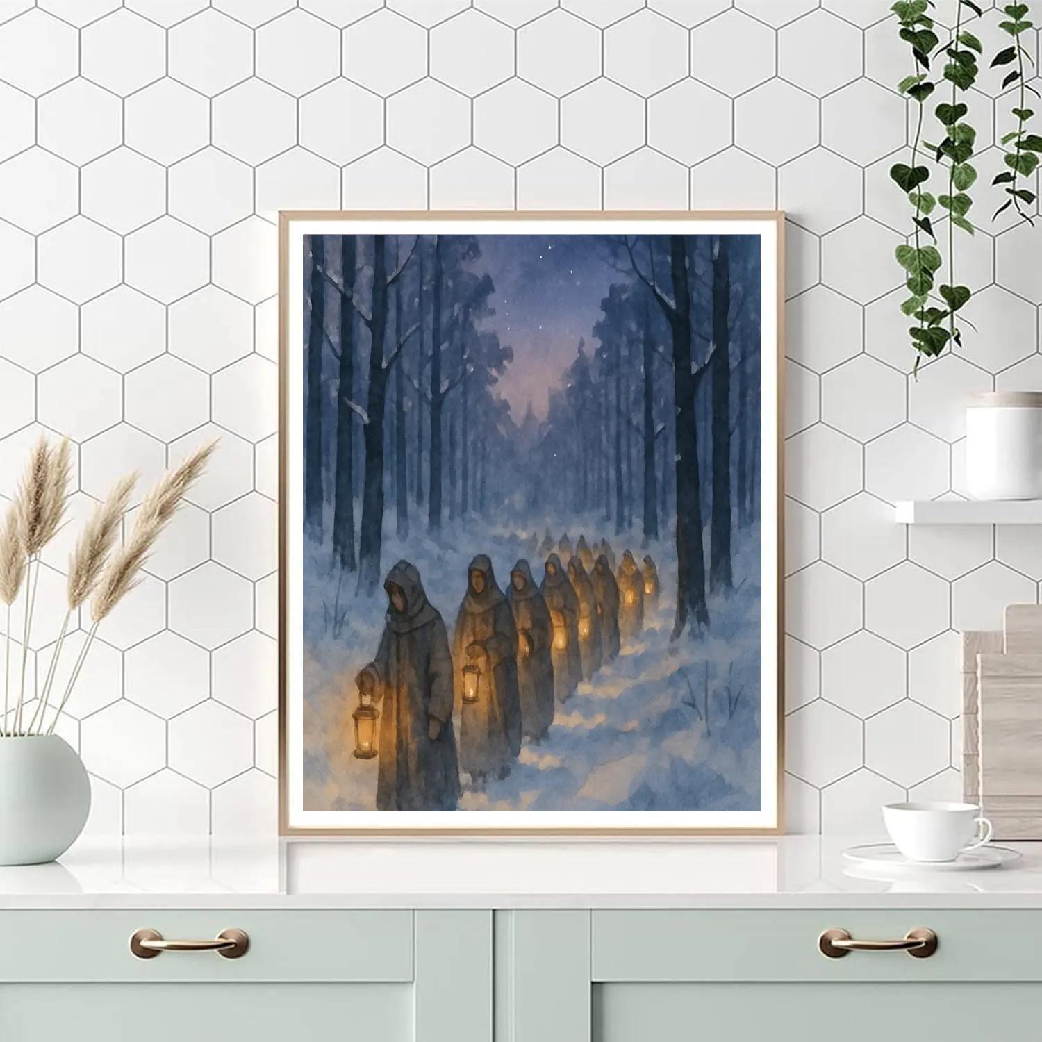 Lantern Parade In The Snowy Woods Painting by numbers kit