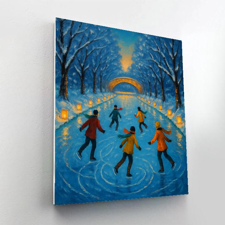 Frozen River Lantern Skaters Paint by numbers kits