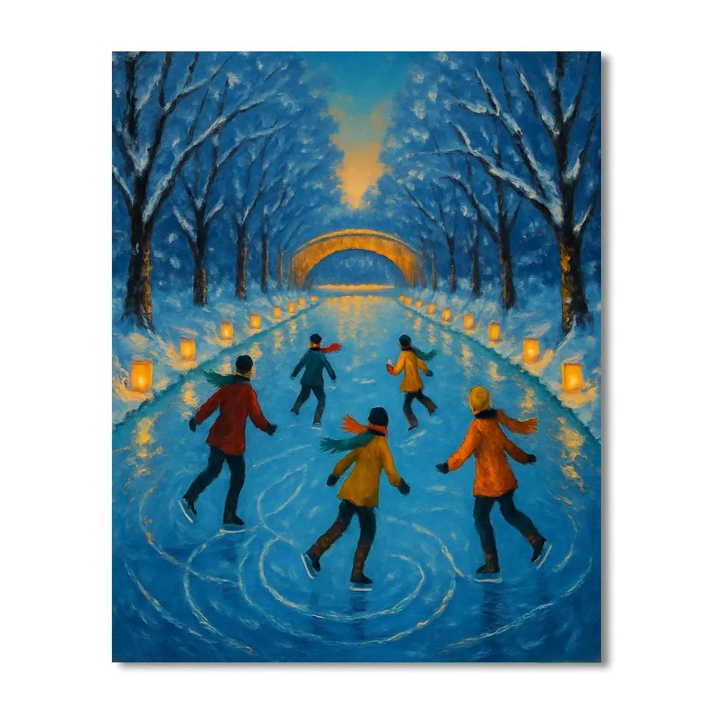 Frozen River Lantern Skaters Paint by numbers kits