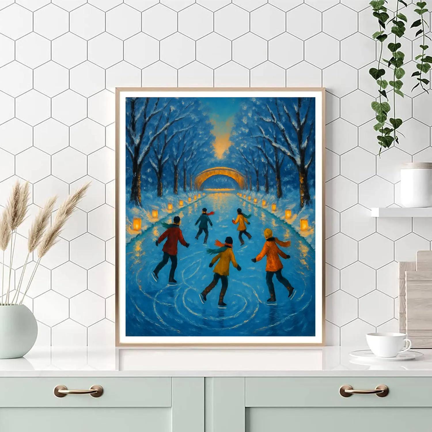 Frozen River Lantern Skaters Paint by numbers kits