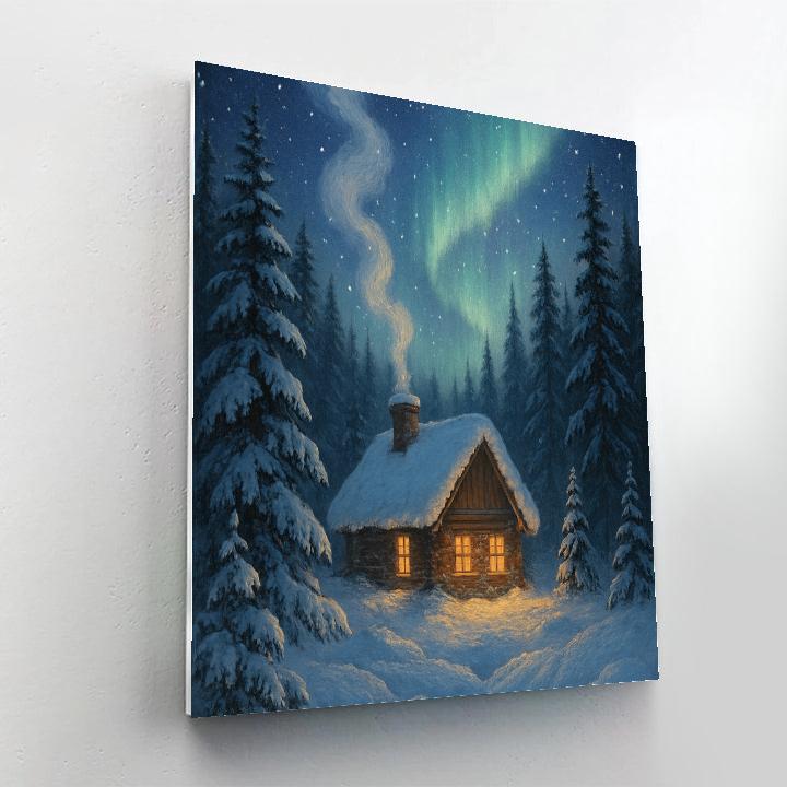 Christmas Cabin In The Fir Valley Number painting