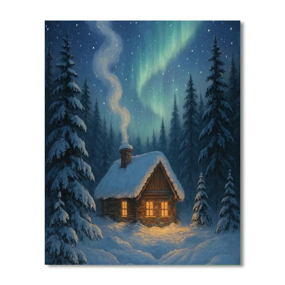 Christmas Cabin In The Fir Valley Number painting