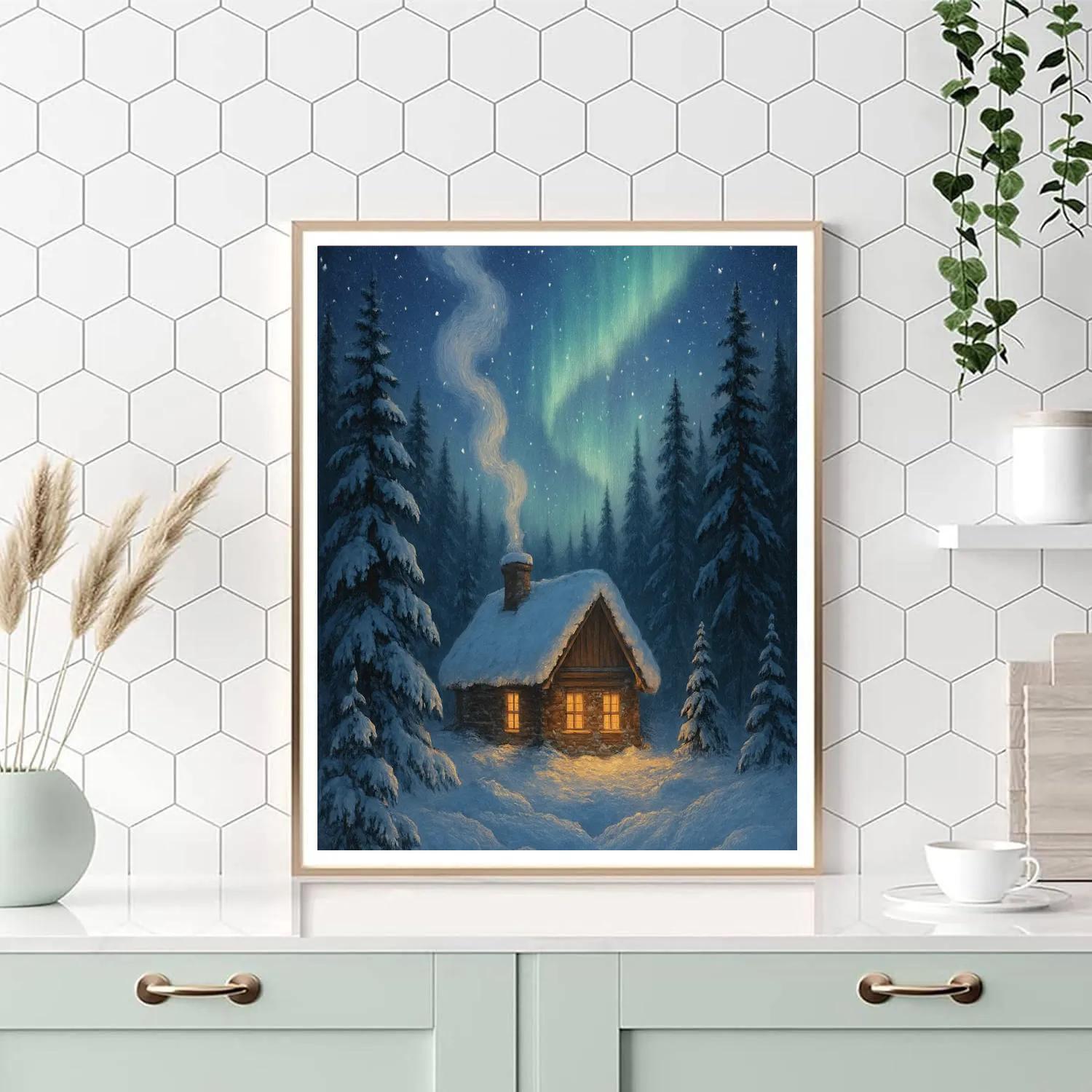 Christmas Cabin In The Fir Valley Number painting